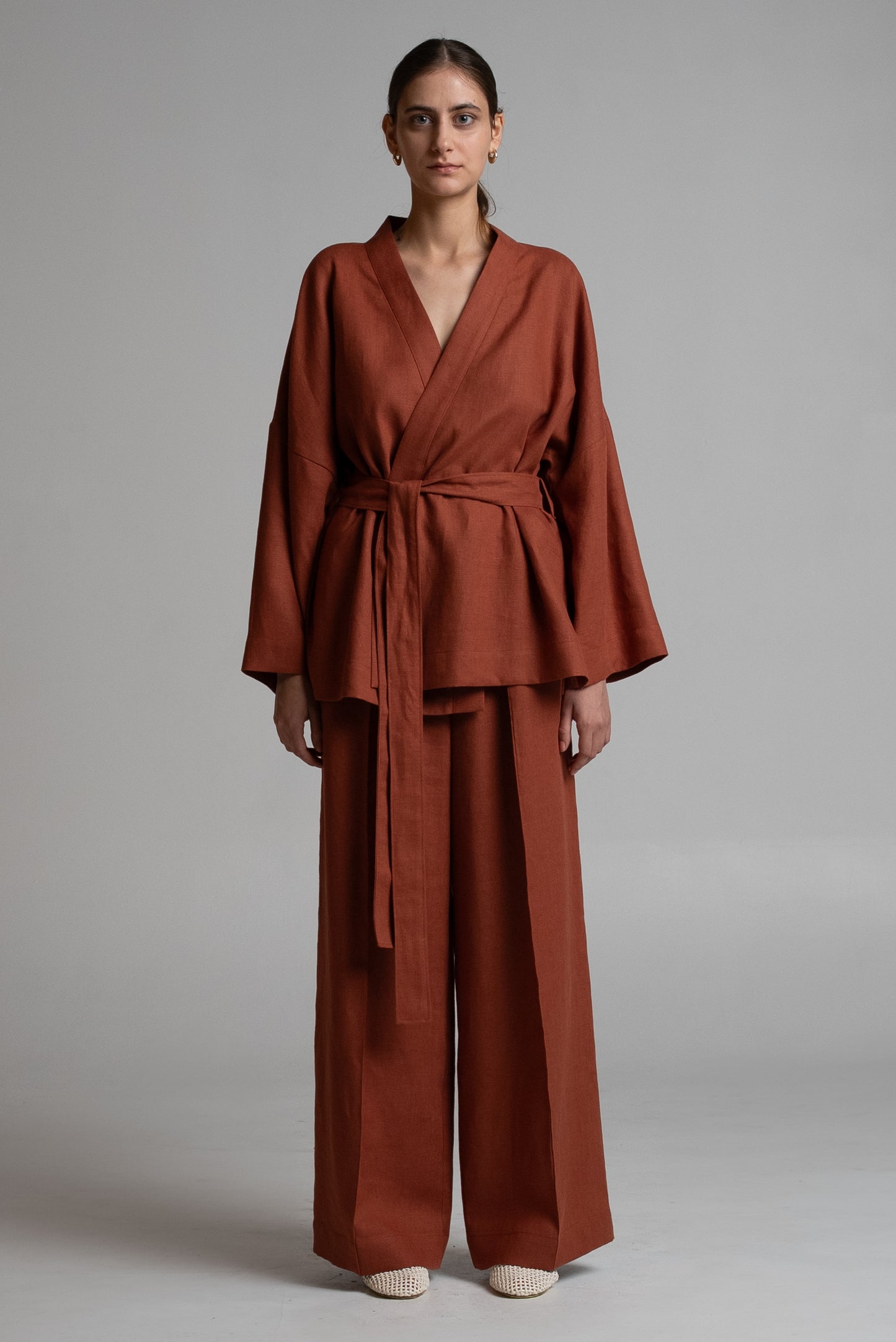 Short kimono in terracotta