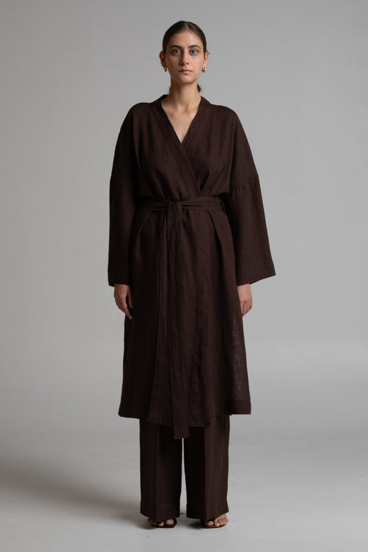 Long kimono in brown