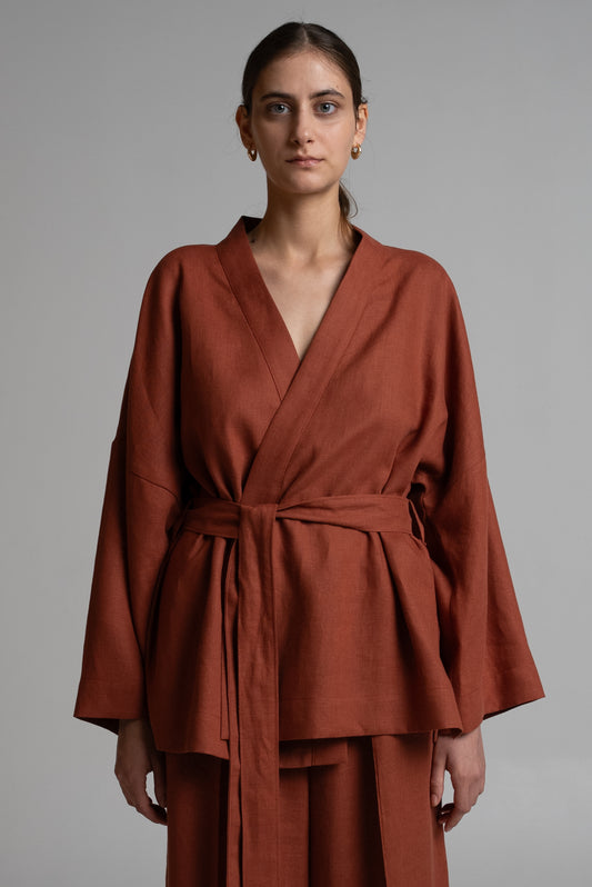 Short kimono in terracotta