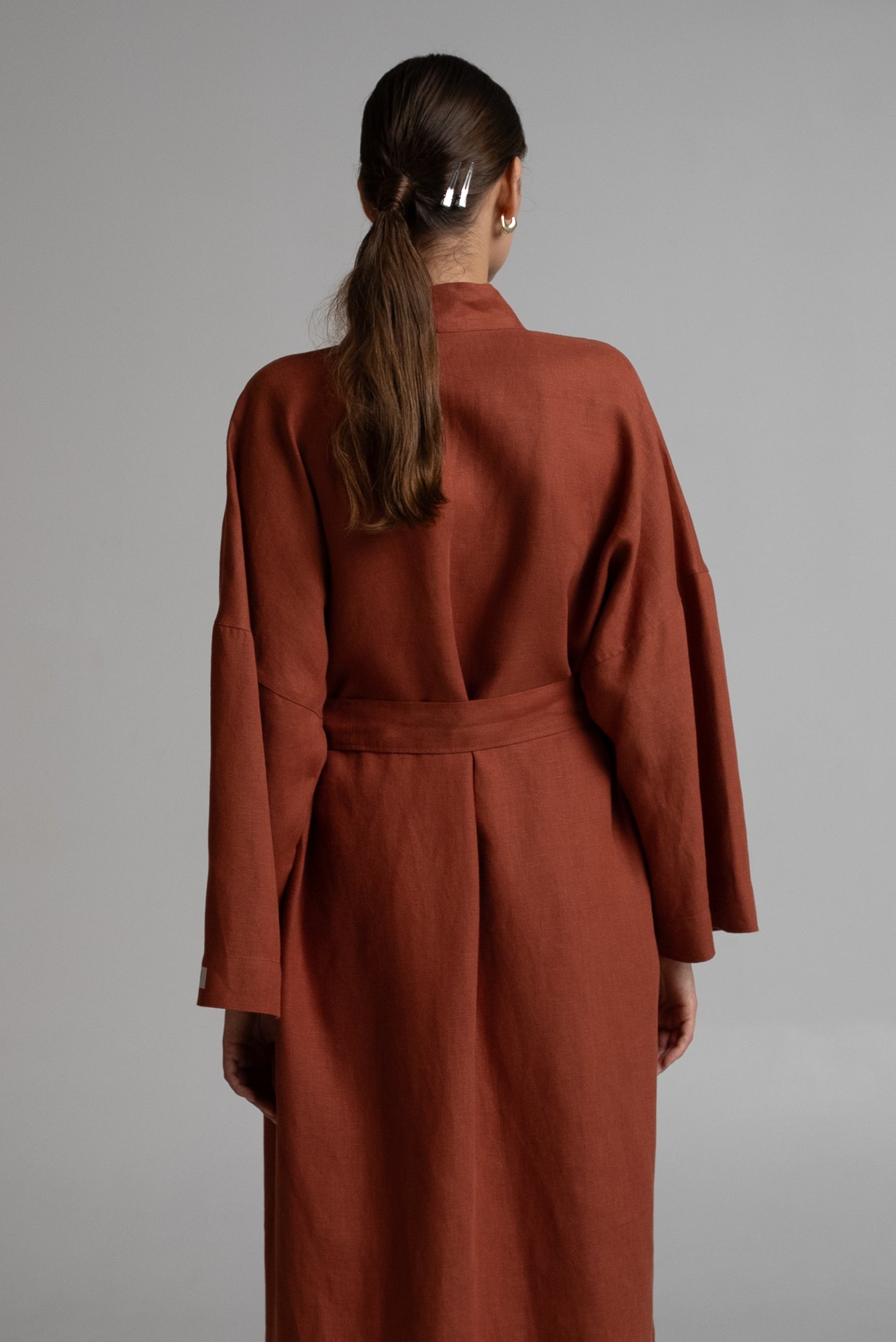 Long kimono in terracotta