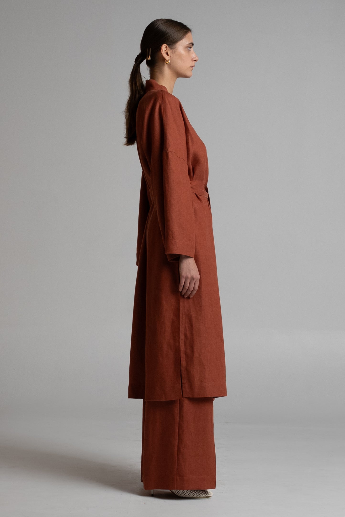 Long kimono in terracotta