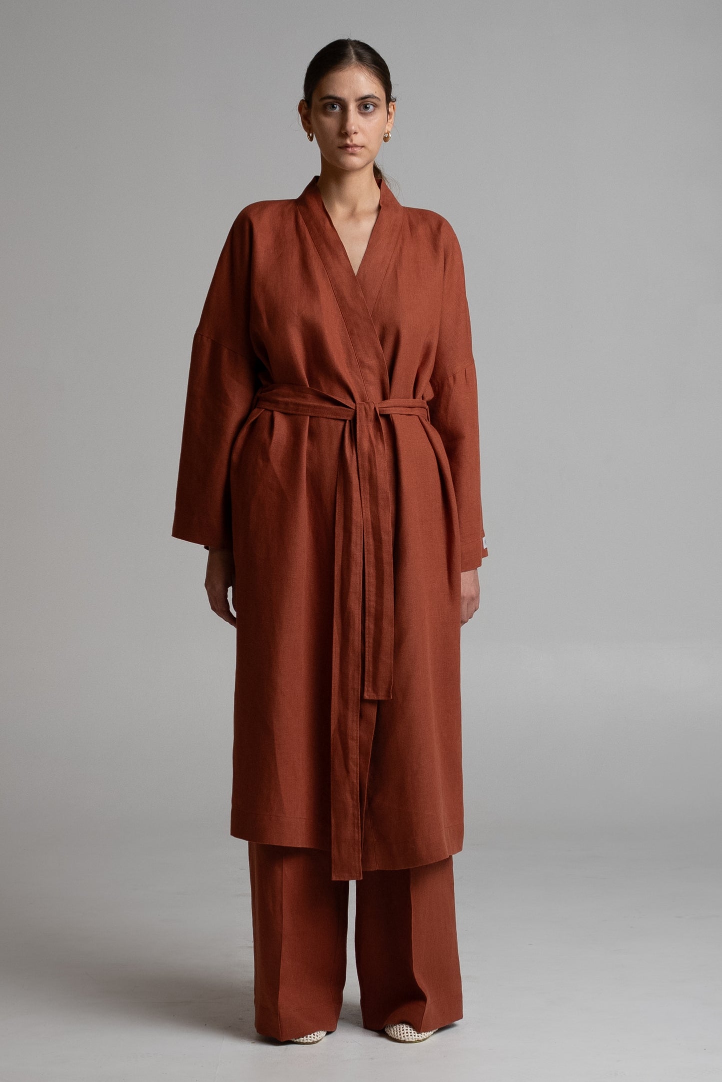 Long kimono in terracotta