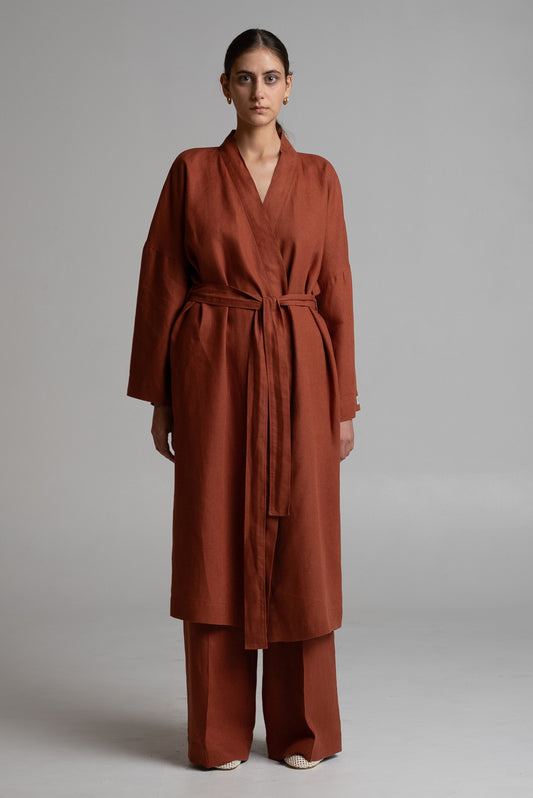 Long kimono in terracotta