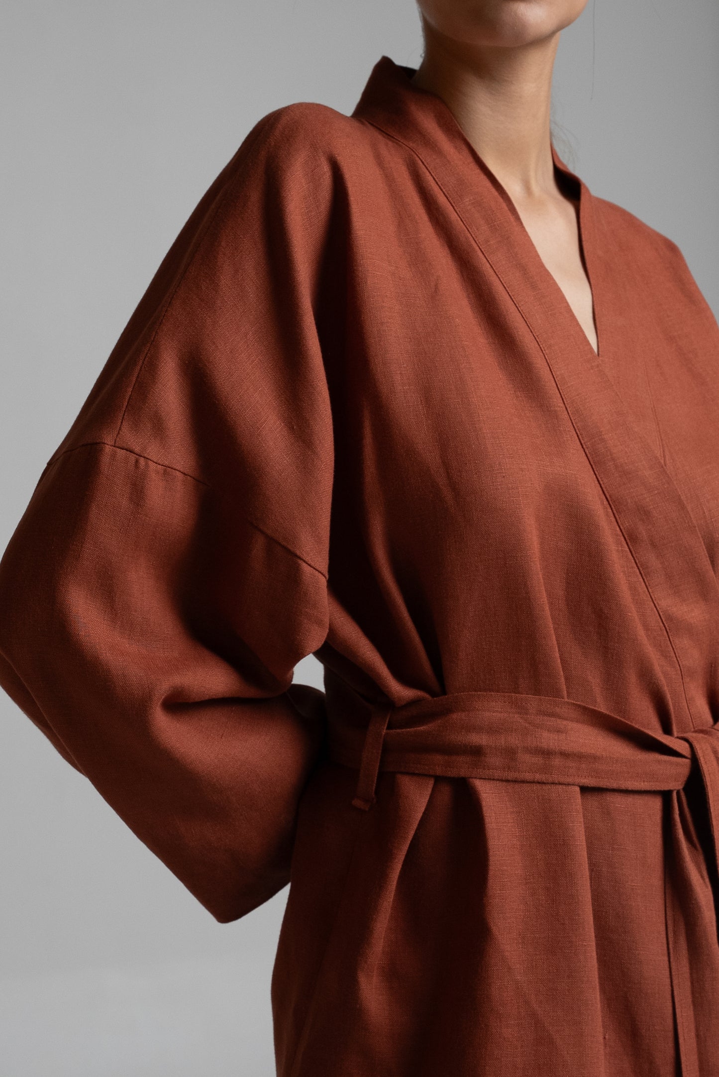 Long kimono in terracotta